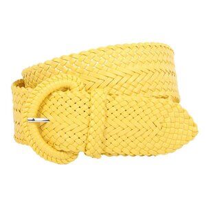 4239 2 Inch Wide Hand Made Soft Metallic Woven Braided Round Belt, Yellow M/l